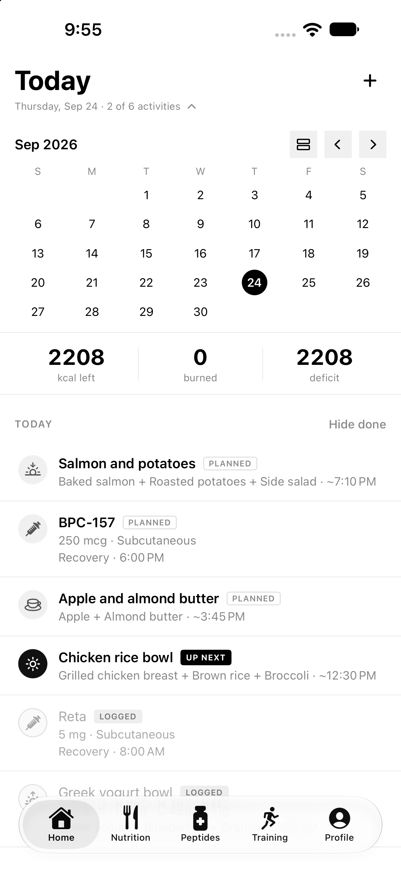 September calendar open on the same day